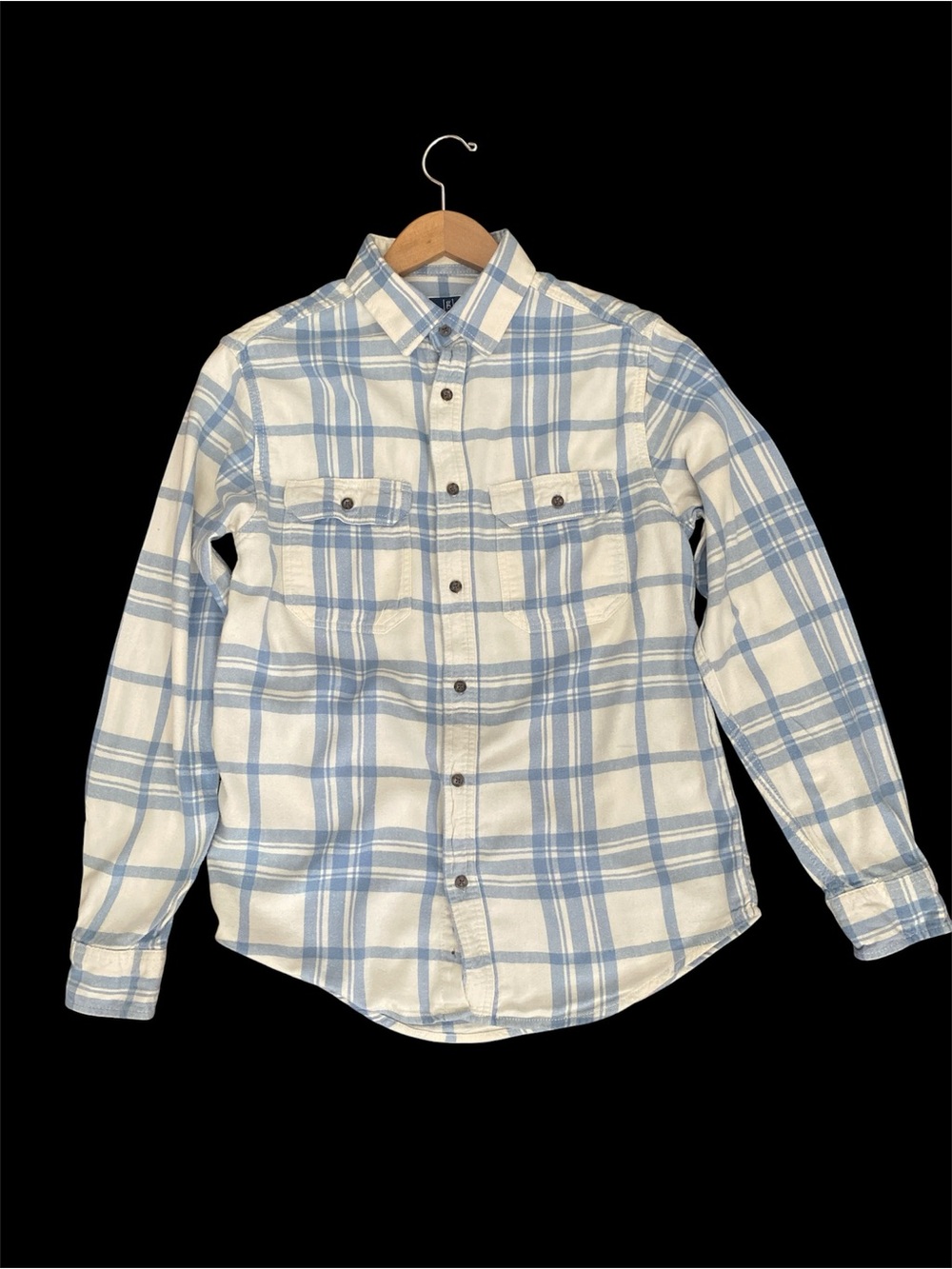 George Men’s White and Light Blue Plaid Soft Flannel Button-Down Shirt